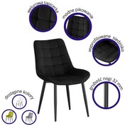 Krzesło Tapicerowane Czarny Welur Pikowane MALMO