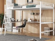 Łóżko mezzanine z metalu - 90x200cm - z biurkiem narożnym i półką - Białe