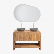 Zestaw Mebli Łazienkowych Z Drewna Vacry Akacja Brąz & 2 X Okrągły Szary Cement Ø40 Cm Tarsis & Owalna Lampa Led I Przeciwmgielna - Sklum