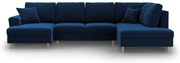Niebieski aksamitny rozkładany narożnik ze schowkiem (prawostronny/w kształcie litery U) Kyoto – Cosmopolitan Design
