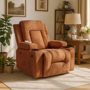 Fotel Masujący BOX Rozkładany Wypoczynkowy z Podnóżkiem Rudy Sztruksowy Nowoczesny