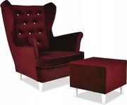 Fotel Uszak z pufką zestaw CZYTELNIA czerwony
