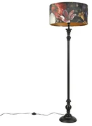 Klasyczna lampa podłogowa czarna klosz welurowy kwiaty 50cm - Classico klasyczny/Antyczny Oswietlenie wewnetrzne