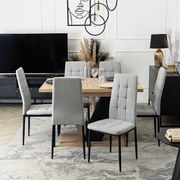 Zestaw Stół Prostokątny Rozkładany CLARK 120-160 cm Dąb Artisan/Czarny i 6 Krzeseł Tapicerowanych TEX Szarych
