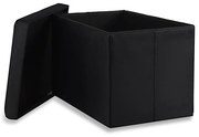Pufa składana XL z guzikami, schowek, podwójna - 60x38x38cm aksamit czarna