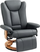 HOMCOM Fotel relaksacyjny z funkcją leżenia, obrotowy, do 150 kg, pokrycie z ekoskóry, stalowy stelaż, ciemnoszary