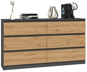 Komoda z 6 szufladami duża Malwa M6/140 ANTRACYT ARTISAN