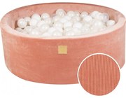 Okrągły Suchy Basen Z Piłeczkami 7cm Dla Dziecka, 90x30cm/200 Piłek, Welurowy Sztruksowy, Morelowy, Piłki: Białe, Biała Perła, Transparentne - Meowbaby®