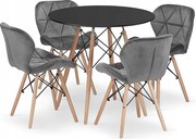 Valora ZESTAW OKRĄGŁY STÓŁ KOVA 80 Czarny + 4 Krzesła WAKO Szare x4