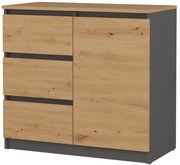 Komoda Z 3 Szufladami I Szafką Antracyt + Dąb Artisan P9-B26