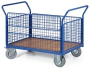 Wózek platformowy z burtami z siatki, 1200 x 800 mm, nośność 200 kg, koła 125 mm z szarą gumą