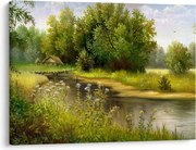 Obraz - Rzeka przy lesie, obraz olejny (70x50 cm)