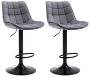 Zestaw 2 stołków barowych - Welur i metal - Regulowana wysokość - Szary - LIMA II