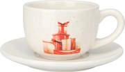 Świąteczna filiżanka porcelanowa ze spodkiem Czerwone prezenty, 250 ml