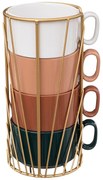 Zestaw 4 ceramicznych filiżanek na stojaku COLL, 250 ml