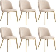 Zestaw 6 nowoczesnych krzeseł - Wygodne oparcie - Nogi metalowe - Pokrycie z weluru - Beżowy