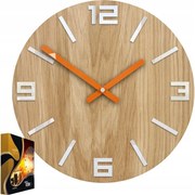 Zegar ścienny dębowy drewniany kwarcowy arabic wood white&orange