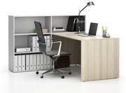 PLAN Zestaw mebli biurowych single SEGMENT, 3 półki, lewy, dąb naturalny / biały