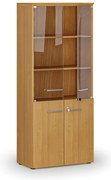 Szafa biurowa kombinowana PRIMO WOOD z drzwiami drewnianymi i szklanymi, 800 x 420 x 1781 mm, buk