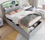 Łóżko dziecięce 90x200cm - Welur - z LED - z USB - Szare (materac nie jest w zestawie)