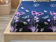 PrzytulneMieszkanie.pl Prześcieradło z mikropluszu VIOLET BUTTERFLY 160x200 cm ciemnoniebieskie