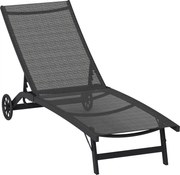 Outsunny Leżanka Ogrodowa z Regulowanym Oparciem w 5 Pozycjach, Oddychający Materiał, Rama Aluminiowa, Czarna, 195 x 66 x 34 cm
