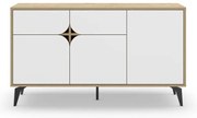 Biała niska komoda w dekorze dębu 140x79 cm Nola – Marckeric