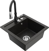 Mexen Vito zlewozmywak granitowy 1-komorowy z baterią kuchenną Savita, czarny/złoty metalik - 6503-75-672601-70