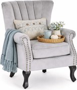 Szary fotel uszak na drewnianych nóżkach L4-W18