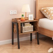 Rustykalny stolik nocny z półką – 43,5 x 35 x 51 cm, styl loftowy, MDF, brązowy