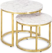 Zestaw Stolików Kawowych OLIS 43 cm/53 cm Biały Marmur Złoty do Salonu Glamour