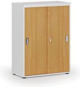 Szafa biurowa z drzwiami przesuwnymi PRIMO WHITE, 800 x 420 x 1087 mm, biały/buk