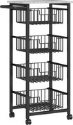 HOMCOM 4-poziomowy wózek kuchenny na kółkach, mobilny wózek do serwowania, wózek kuchenny z 4 stalowymi koszami, wózek do serwowania