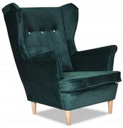 Fotel Uszak elegancki KRYSZTAŁKI butelkowa zieleń