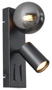 Nowoczesny Kinkiet / Lampa scienna czarny 2-punktowy z możliwością przechylania i portem USB-C - Lesly Nowoczesny Oswietlenie wewnetrzne