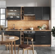 Aneks kuchenny antracytowy wysoki połysk/złoty dąb power 235x46x81.6 fame-line