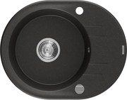 Mexen Kevin zlewozmywak granitowy 1-komorowy z ociekaczem 586 x 458 mm, czarny/złoty metalik, syfon chrom - 6517581005-75