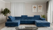 Sześcioosobowy narożnik do salonu - Aspen U, niebieski Monolith 77, lewy