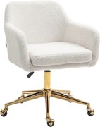 HOMCOM Fotel do Home Office, regulowany fotel biurowy na kółkach, pokrycie aksamitne, podstawa metalowa, Kremowy