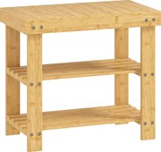 HOMCOM Ławka na buty z bambusa, regał na buty z 2 półkami, siedzisko, do przedpokoju, 50x28x45cm, naturalna