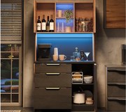 Nowoczesny kredens kuchenny 100x40x180cm - z gniazdkiem i LED - z 3 szufladami i 3 drzwiami - Naturalny + Czarny