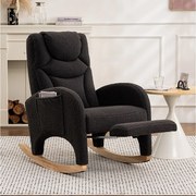 Ciemnoszary fotel bujany z podłokietnikami, oparciem i wysuwanym podnóżkiem – Teddy Fleece – do salonu i biura