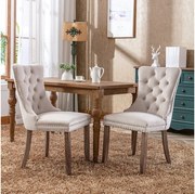 Zestaw 2 krzeseł jadalnianych z beżowego aksamitu z ozdobnymi gwoździami i tapicerowanym oparciem