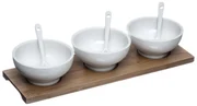 Zestaw do przekąsek, 3 porcelanowe miseczki + łyżeczki i podstawka