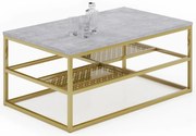 Metalowy stolik kawowy z półkami beton + złoty F8-W98