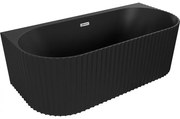 Mexen Sella wanna wolnostojąca przyścienna ryflowana 150 x 75 cm, czarna mat, przelew chrom - 52711507571-01