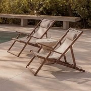 Zestaw 2 Składanych Leżaków Z Drewna Akacjowego Z Poduszką Rondonia Nude Beżowy - Sklum