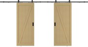 Drzwi przesuwne naścienne podwójne z drewna i MDF - Naturalny jasny - 2 x wys. 205 x szer. 73 cm - BALERMA