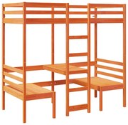 Sosnowe łóżko piętrowe z biurkiem i krzesłami brąz 90x190 R8-T67