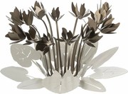 Dekoracja cyklamen Ø38 cm z żelaza w kolorze kości słoniowej i brązu, nowoczesny kwiatowy design na stół lub do salonu, made in Italy